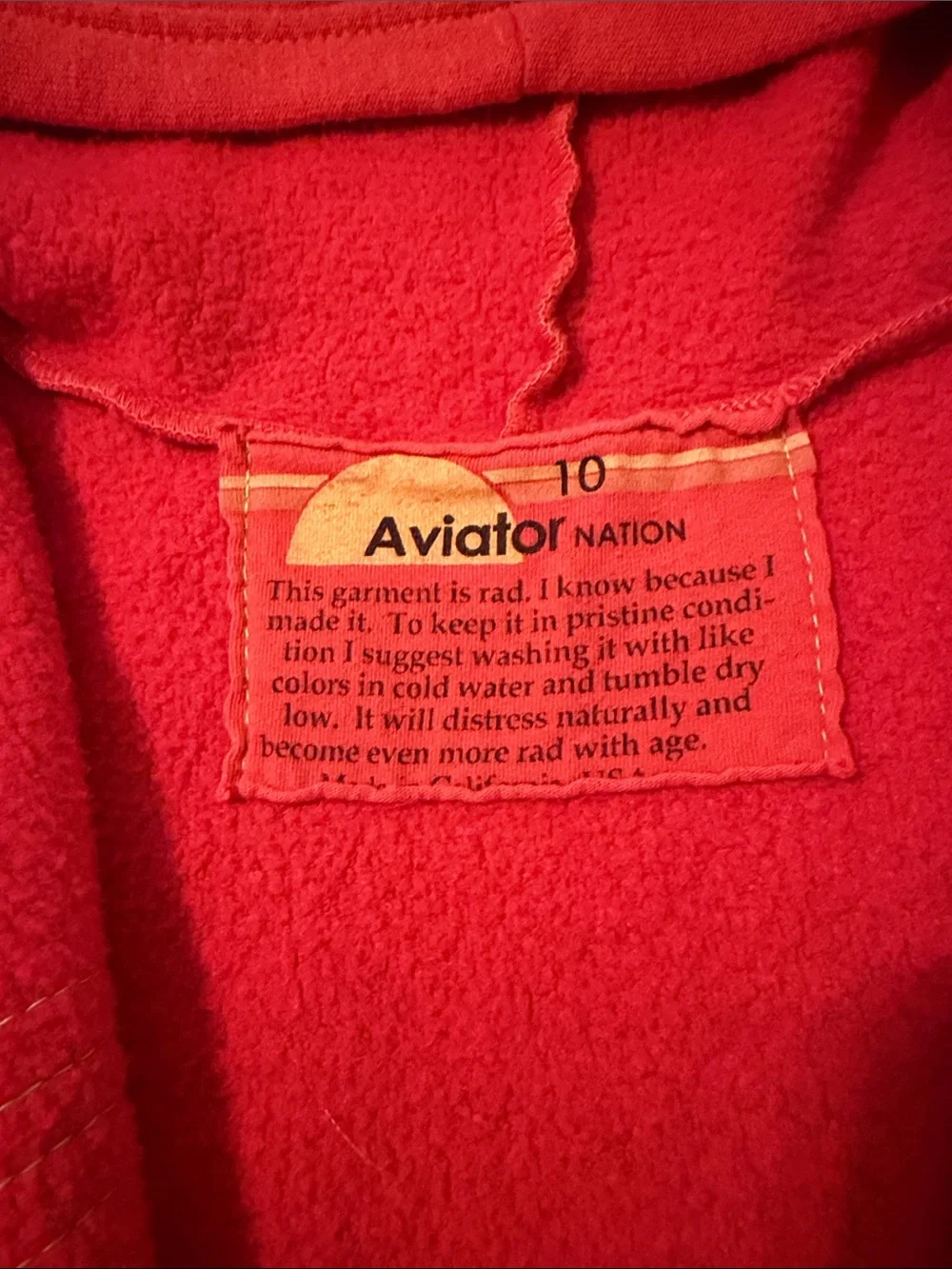 Aviator Nation Orange Zip-Up Hoodie with Rainbow Stripe